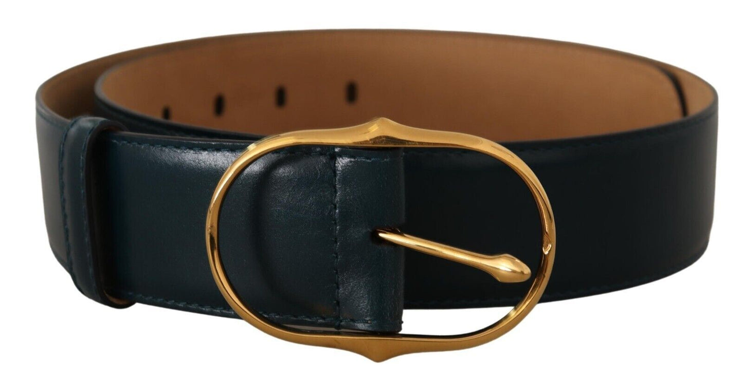 Dolce & Gabbana Elegant Blue Leather Belt with Gold Buckle