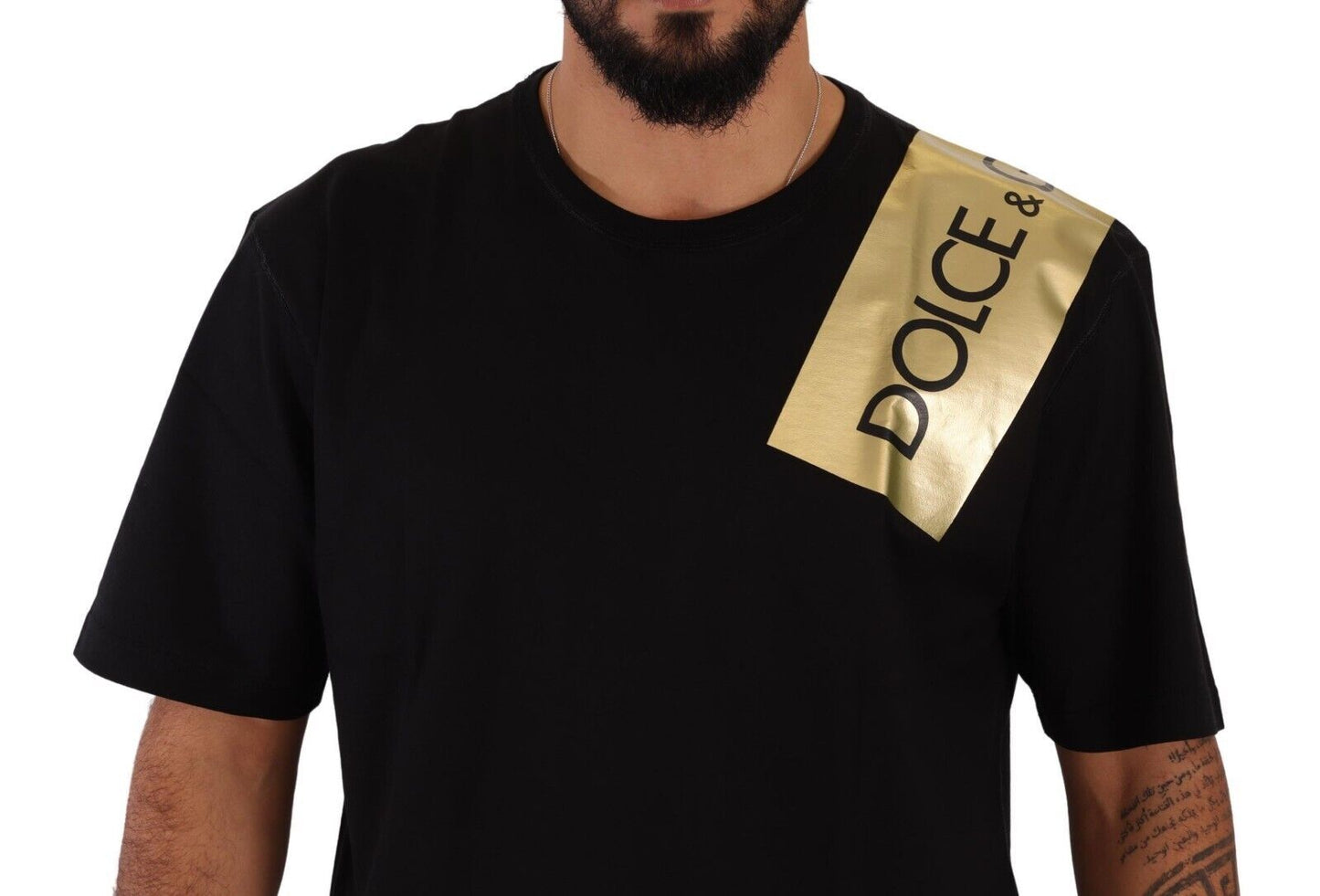 Dolce & Gabbana Elegant Black Cotton Tee with Gold Logo