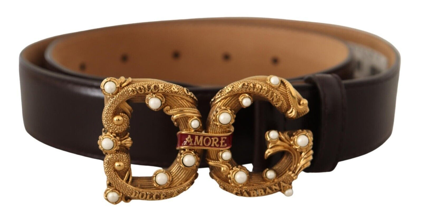 Dolce & Gabbana Elegant Dark Brown Leather Amore Belt