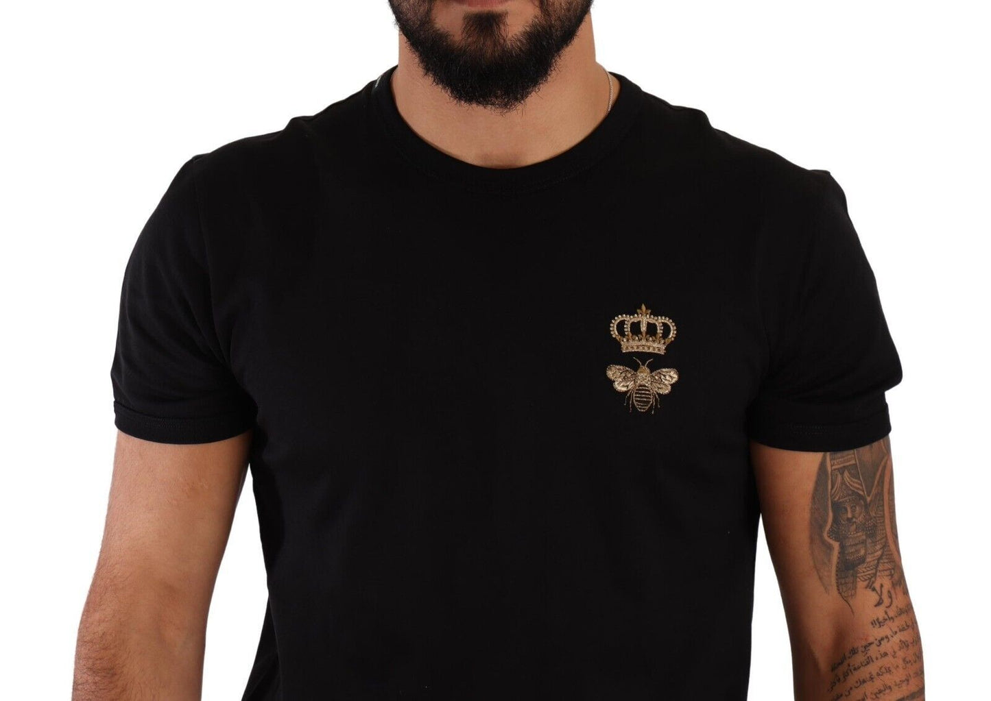 Dolce & Gabbana Elegant Crown Bee Embellished Cotton T-Shirt