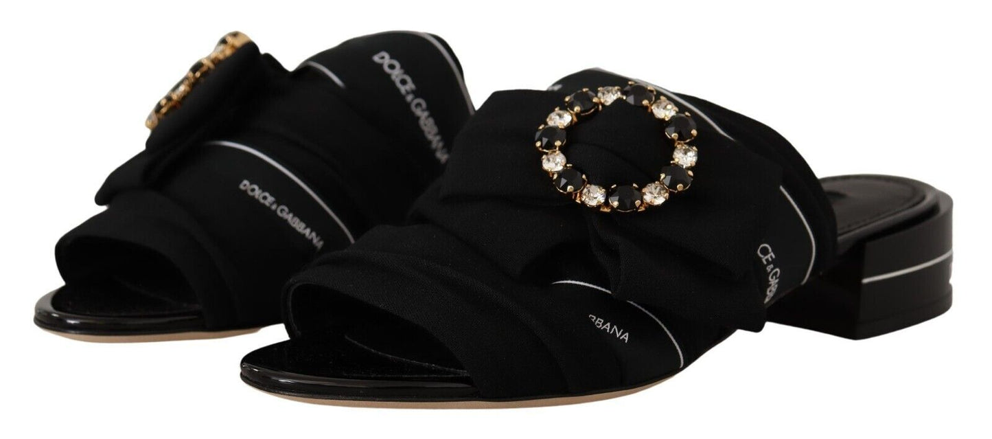 Dolce & Gabbana Elegant Black Crystal-Embellished Slides