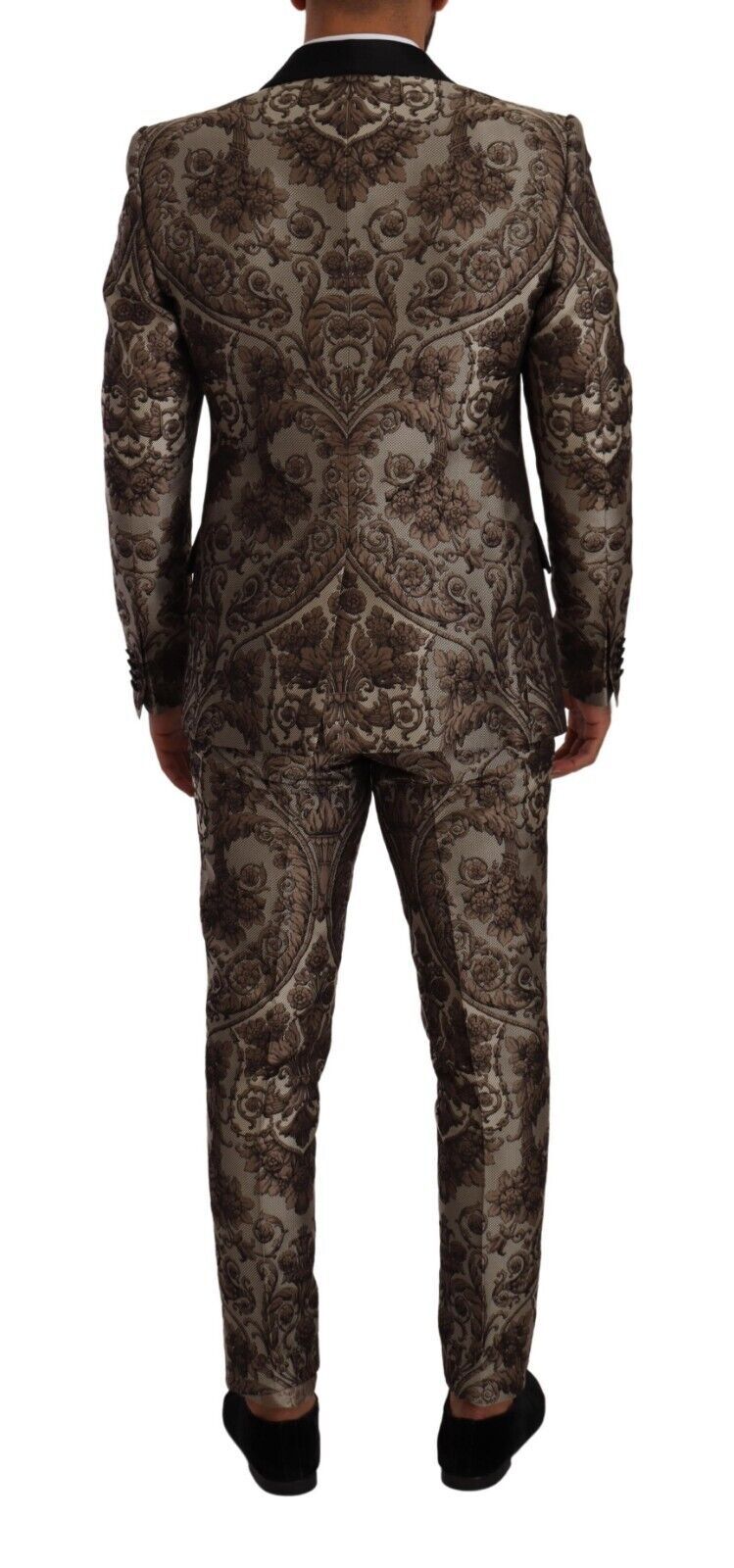 Dolce & Gabbana Elegant Brown Gray Jacquard Men's Suit