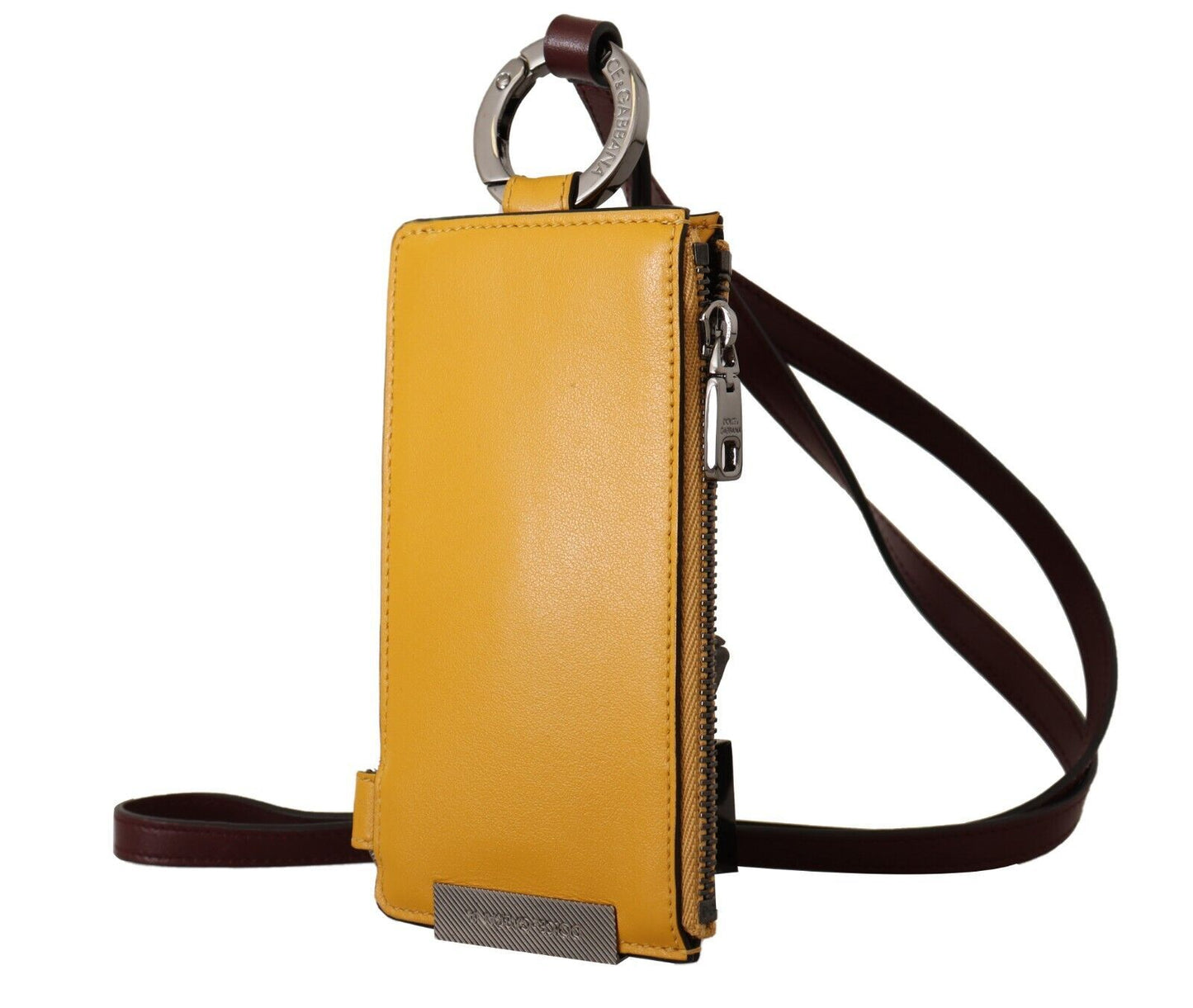 Dolce & Gabbana Elegant Yellow Leather Card Holder with Strap