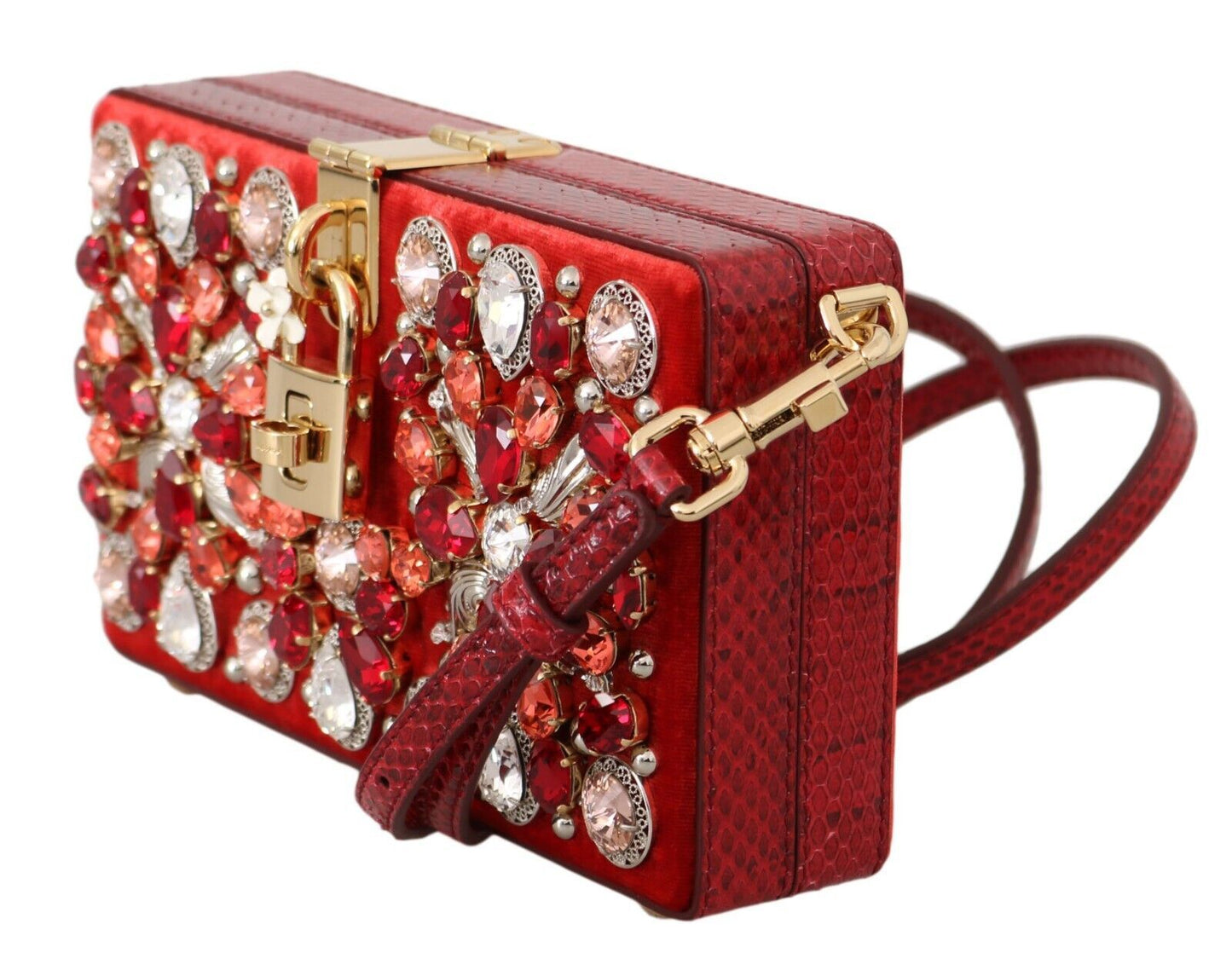 Dolce & Gabbana Chic Red Silk Blend Box Clutch with Gold Details