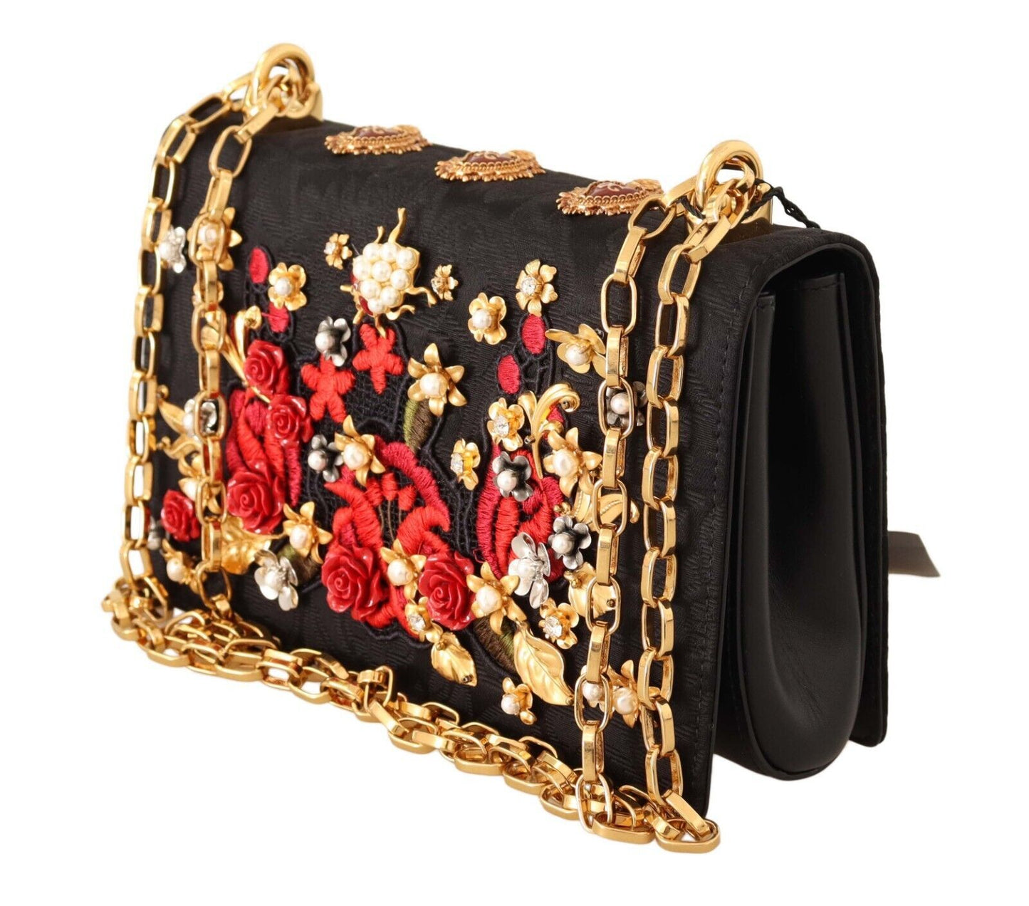 Dolce & Gabbana Embellished Brocade Shoulder Bag with Gold Accents