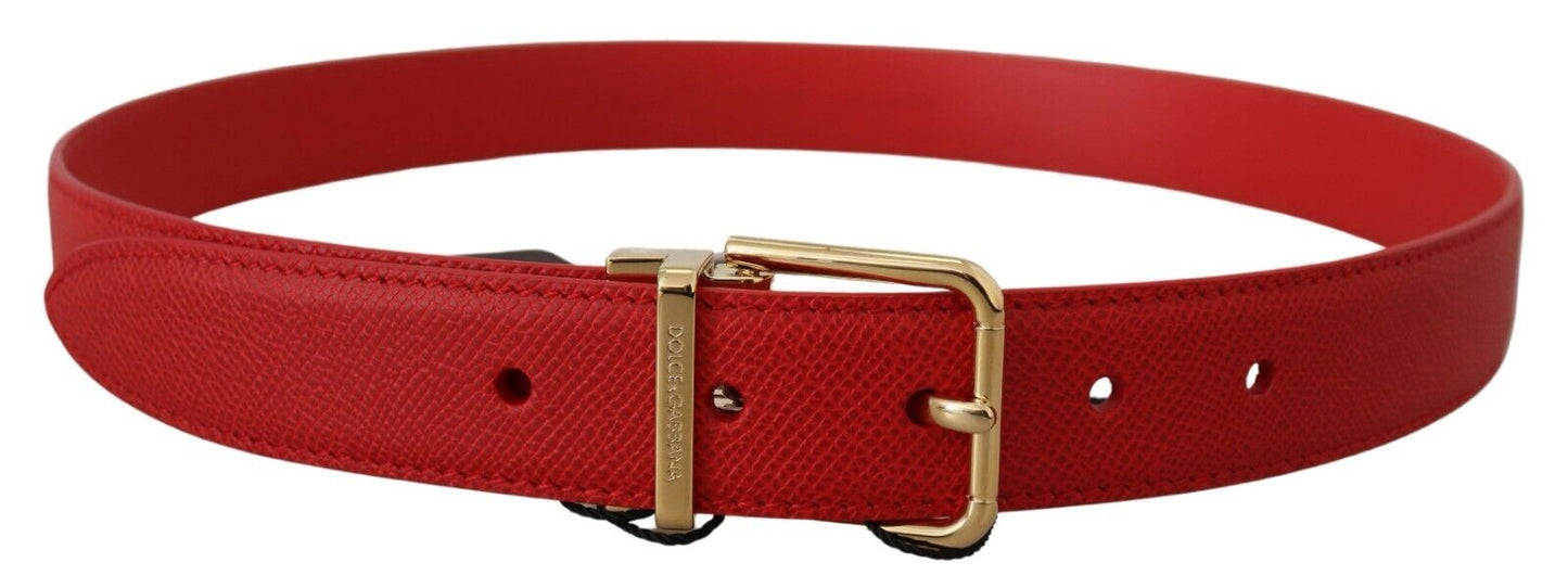 Dolce & Gabbana Elegant Red Leather Engraved Buckle Belt