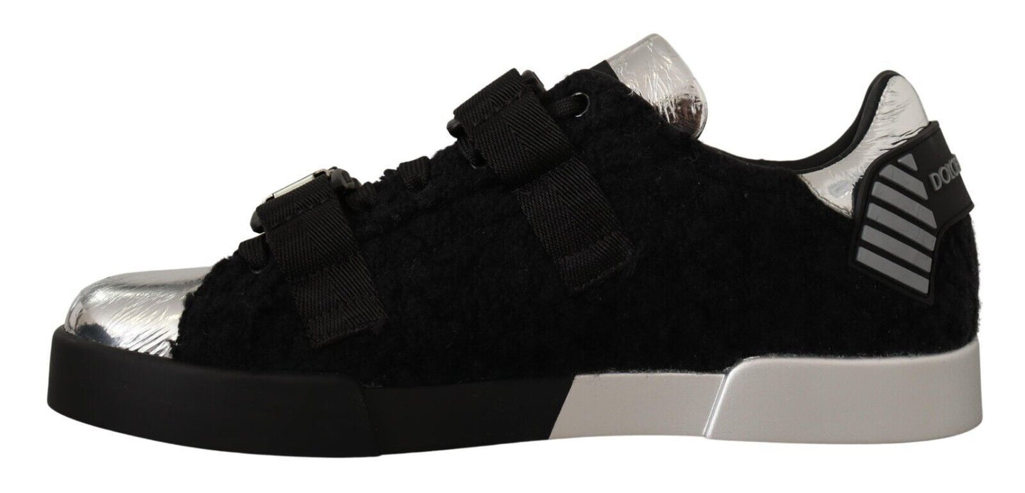 Dolce & Gabbana Elegant Shearling-Trimmed Leather Sneakers