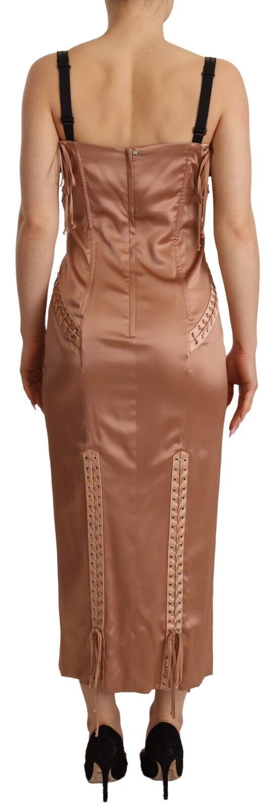 Dolce & Gabbana Nude Silk Bustier Corset Lace Up Bodycon Dress