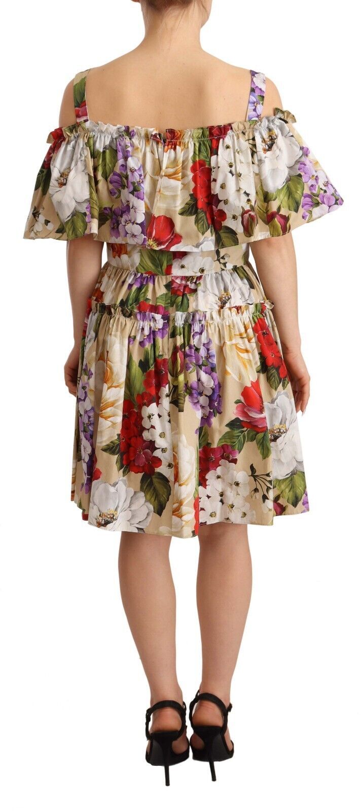 Dolce & Gabbana Elegant Beige Open Shoulder Floral Dress