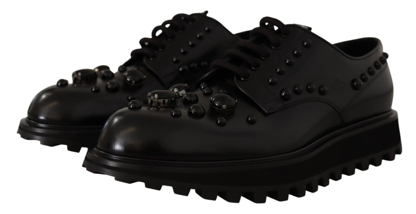 Dolce & Gabbana Elegant Black Crystal-Embellished Derby Shoes