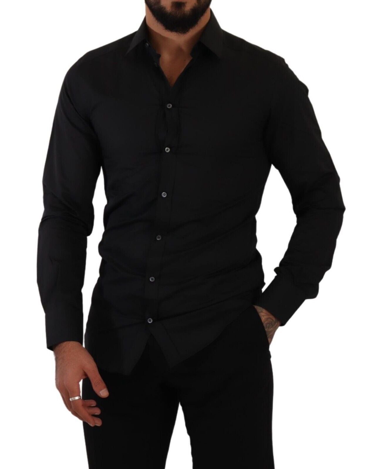 Dolce & Gabbana Elegant Slim Fit Black Cotton Silk Dress Shirt