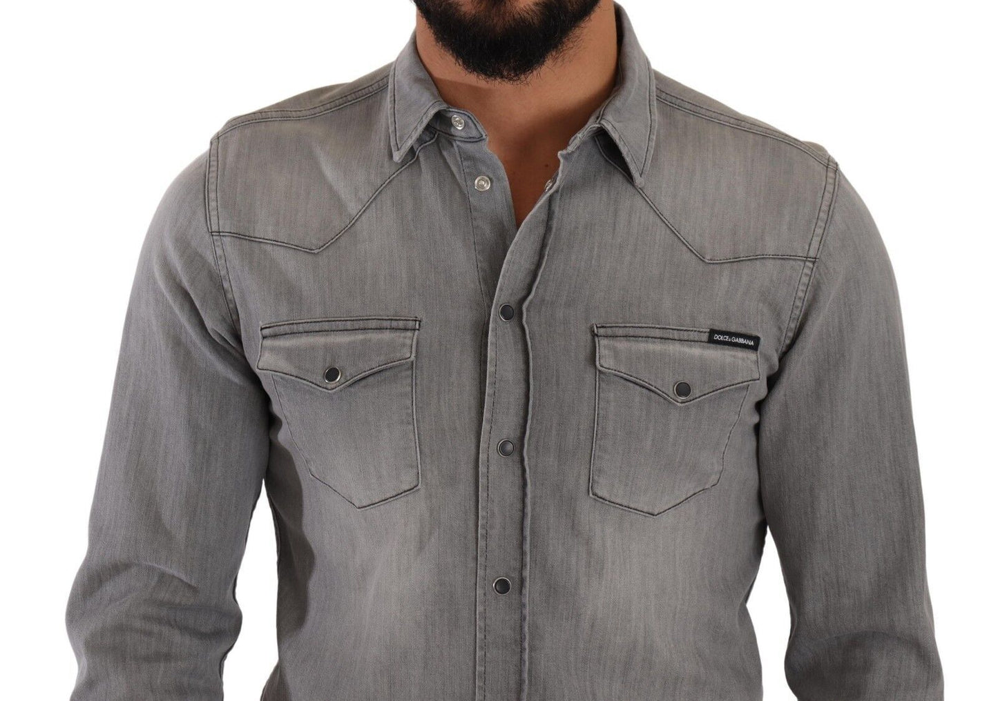 Dolce & Gabbana Sleek Gray Cotton Slim Fit Denim Shirt