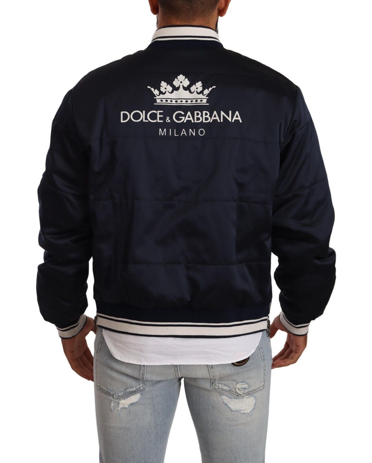 Dolce & Gabbana Elegant Dark Blue Bomber Jacket