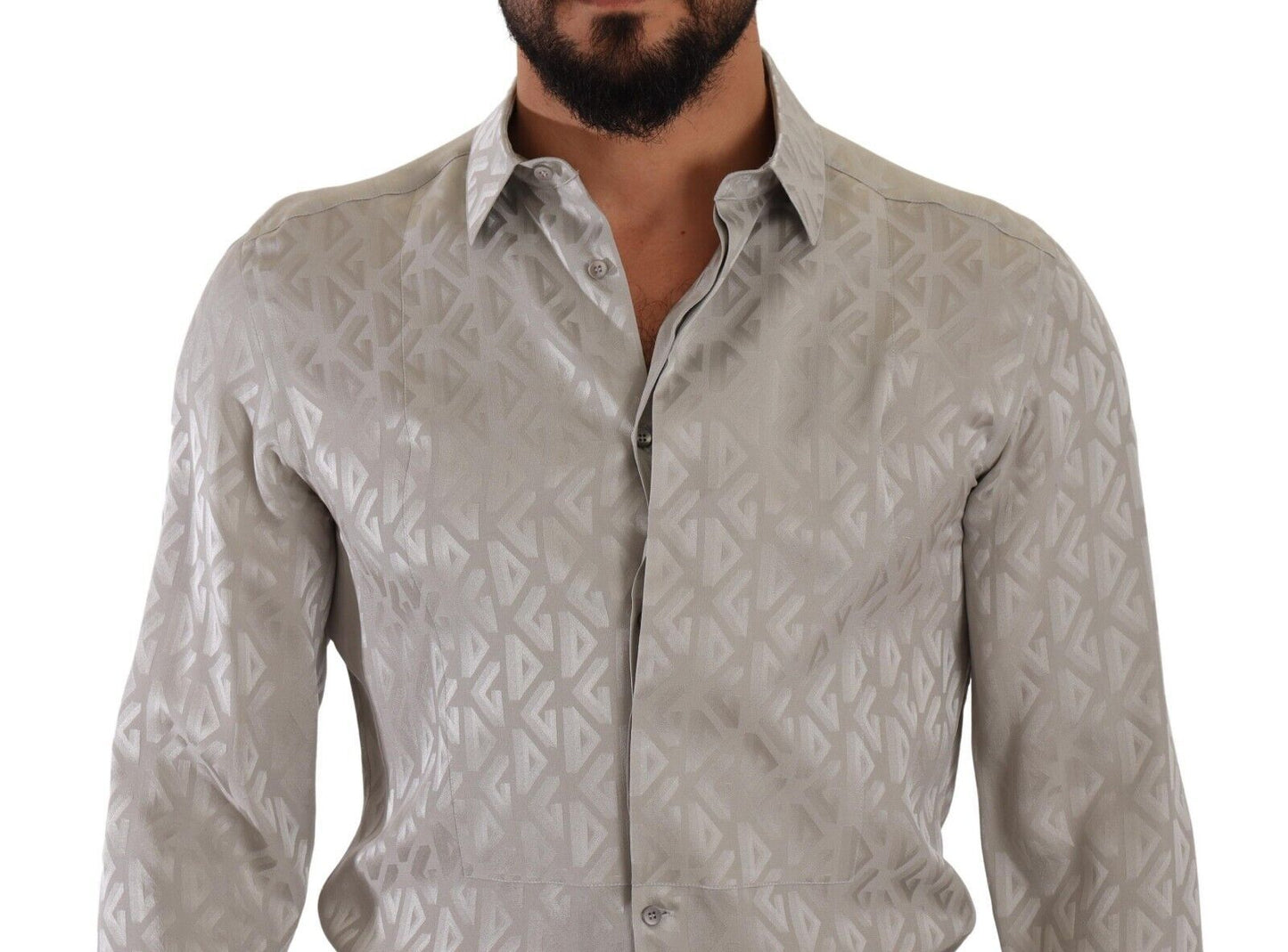 Dolce & Gabbana Sleek Metallic Grey Silk Dress Shirt