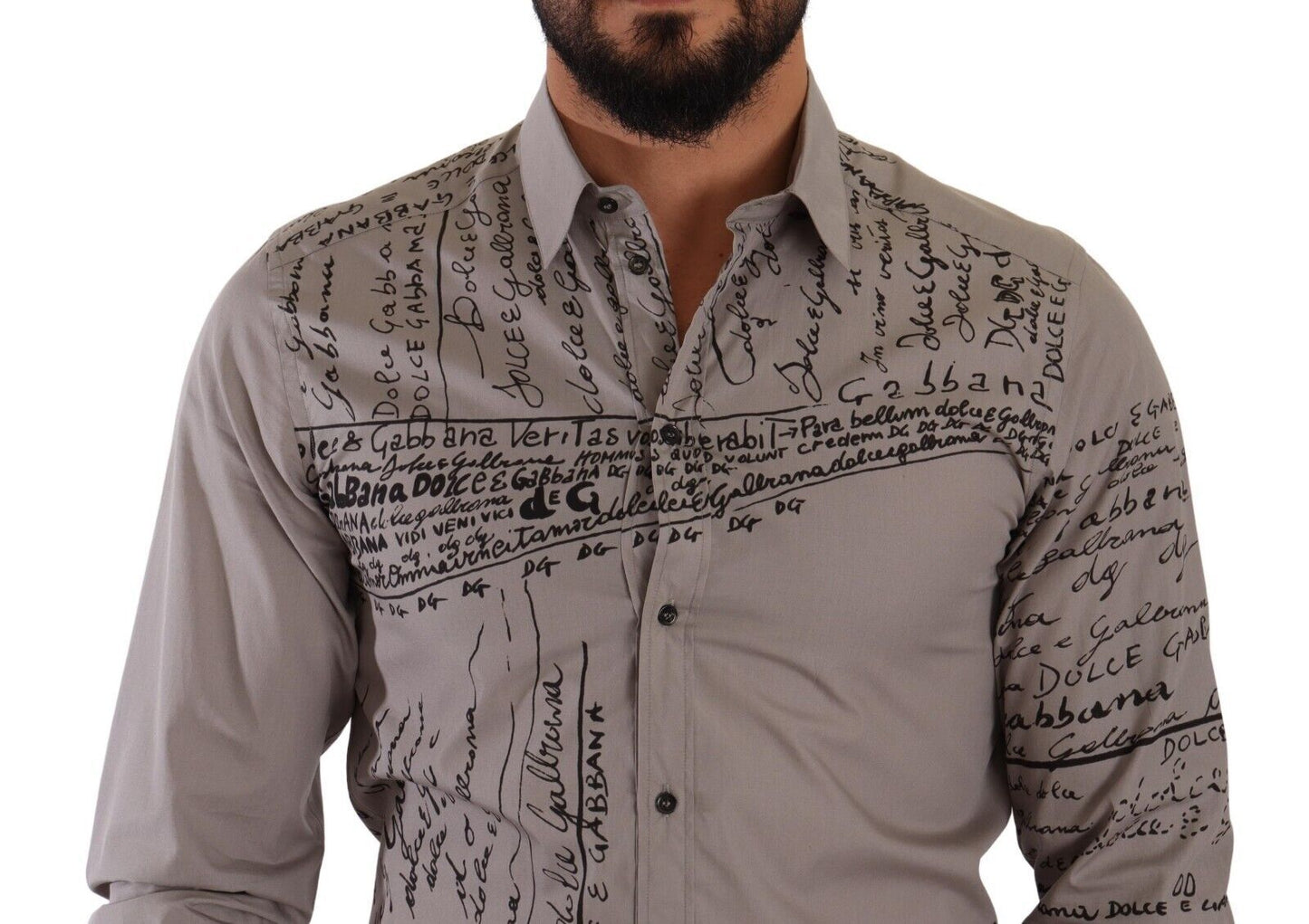 Dolce & Gabbana Elegant Gray Logo Print Cotton Shirt