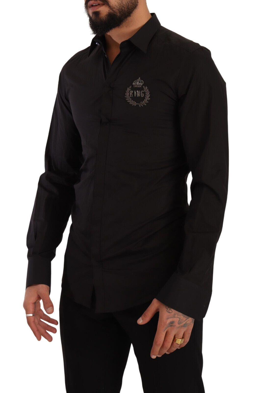 Dolce & Gabbana Elegant Black Cotton Dress Shirt with Embroidery