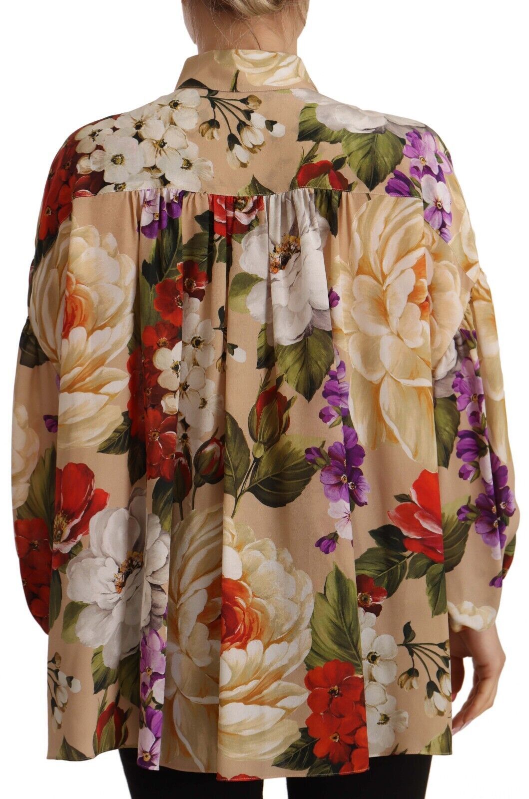 Dolce & Gabbana Beige Floral Print Long Sleeve Blouse Top