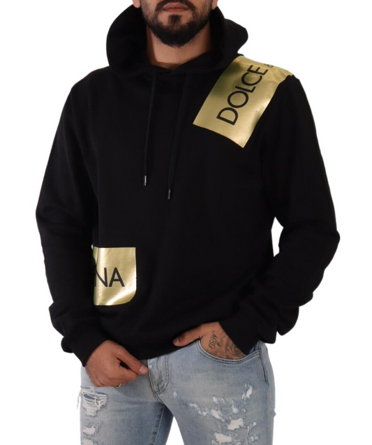 Dolce & Gabbana Elegant Black Hooded Pullover with Gold Logo