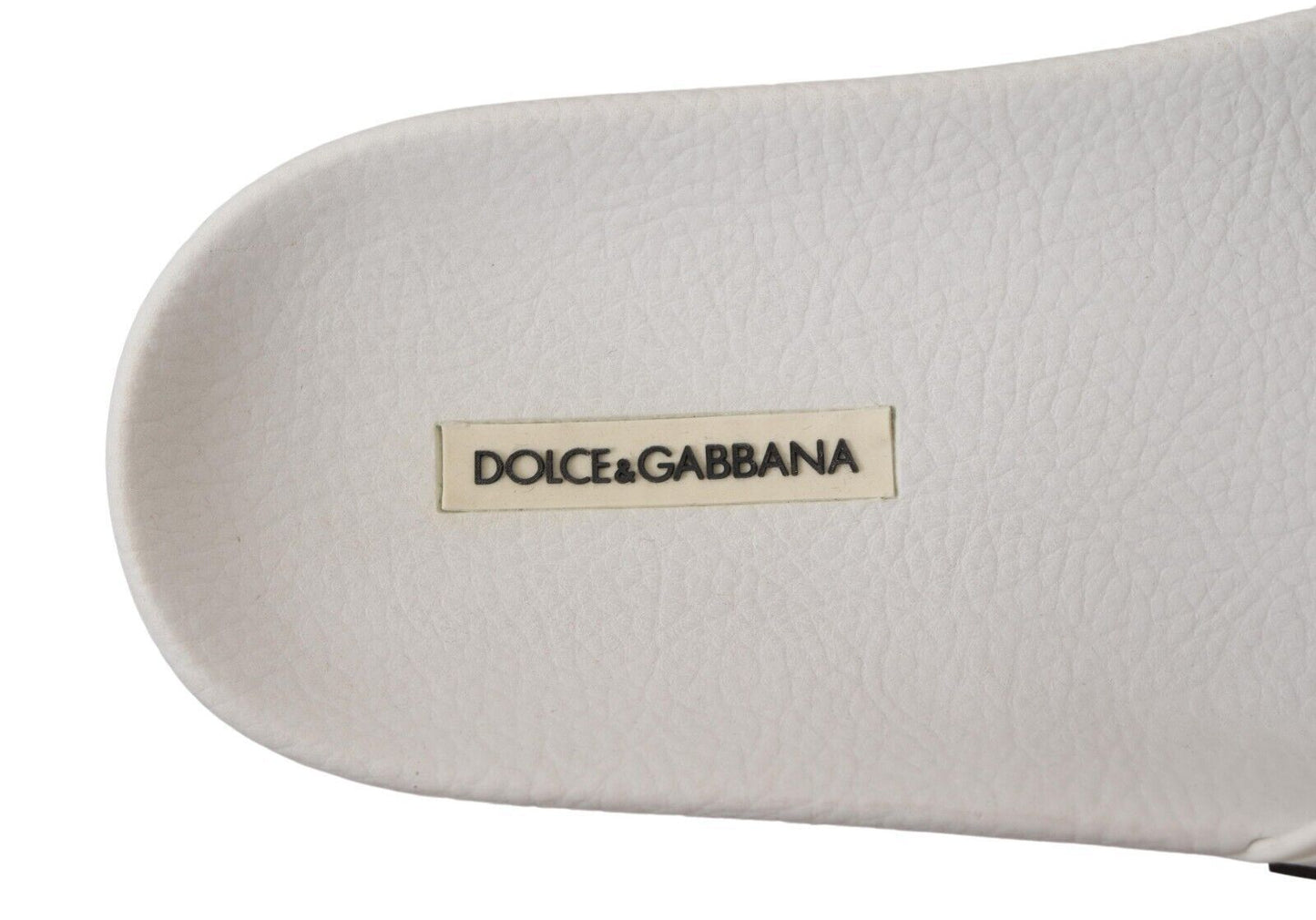 Dolce & Gabbana Elegant White Slides with Bold Black Logo