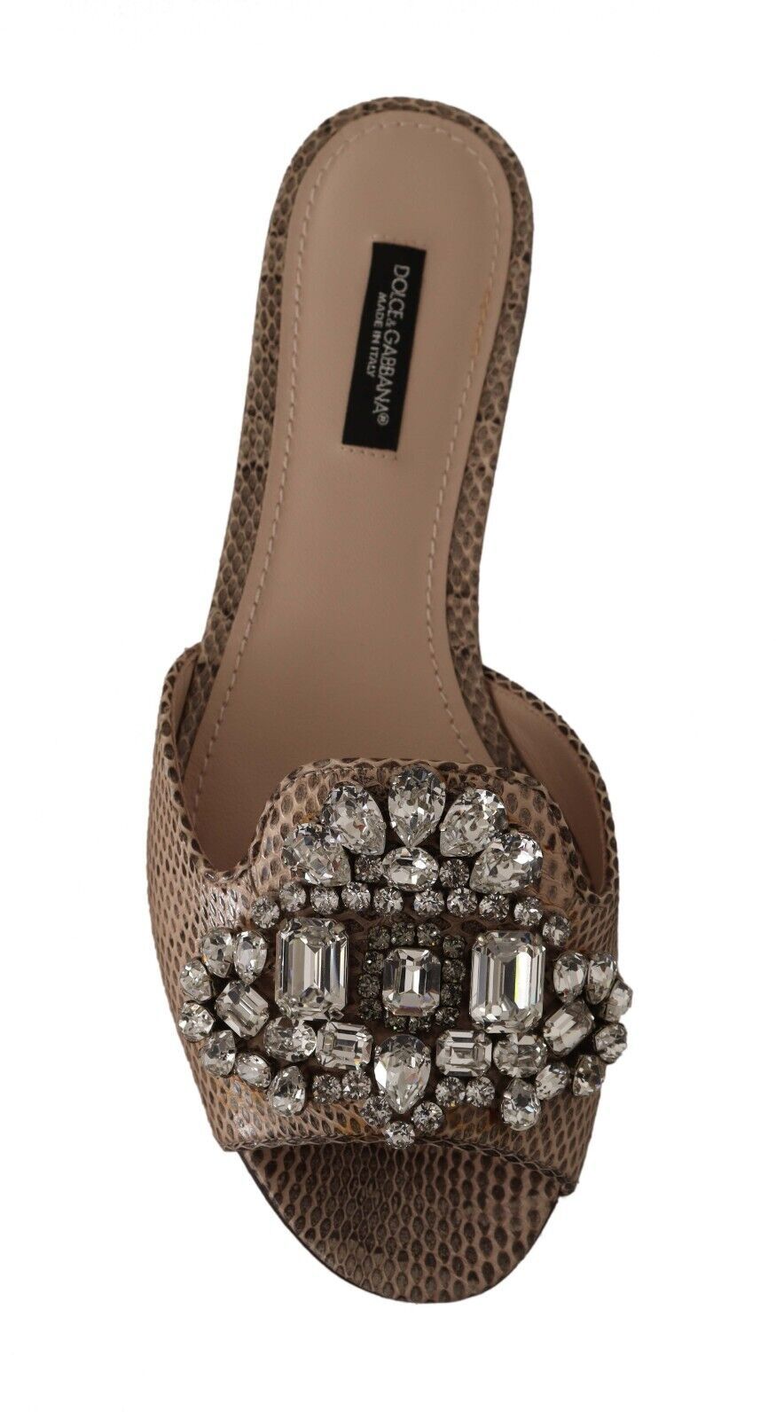 Dolce & Gabbana Crystal Embellished Nude Leather Slides