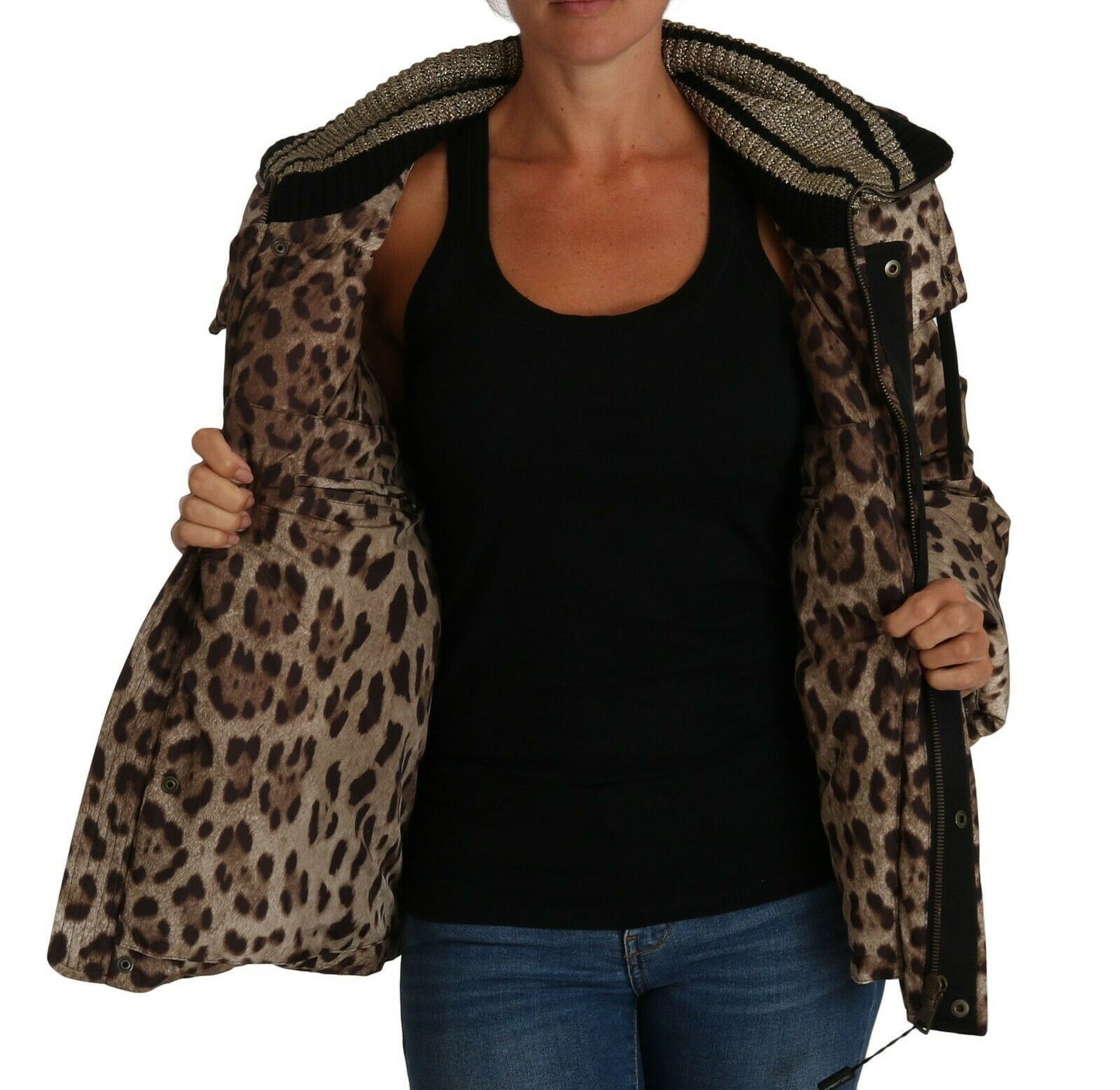 Dolce & Gabbana Elegant Leopard Print Puffer Coat