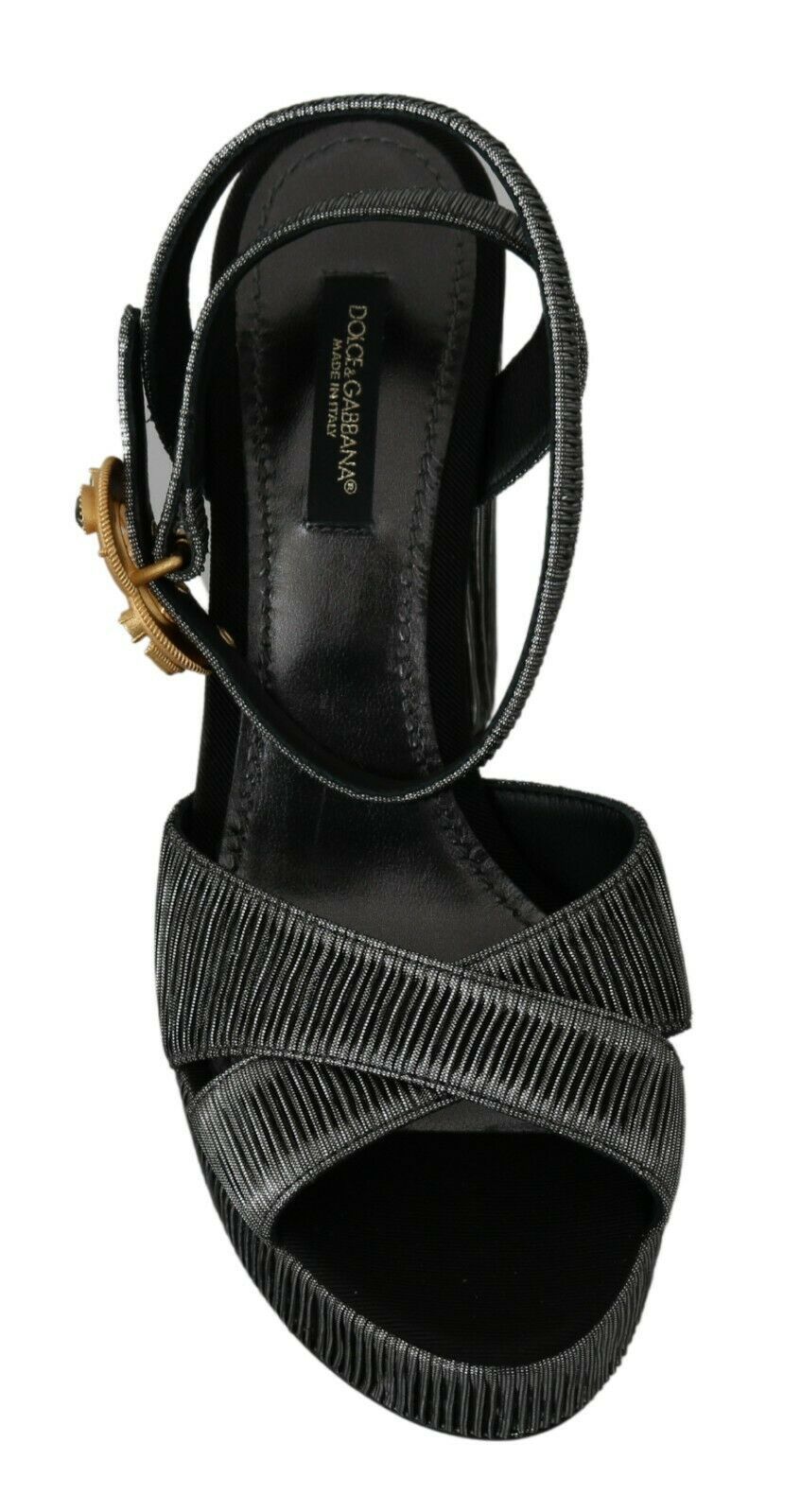 Dolce & Gabbana Chic Gray Ankle Strap Heels with Gold Accents