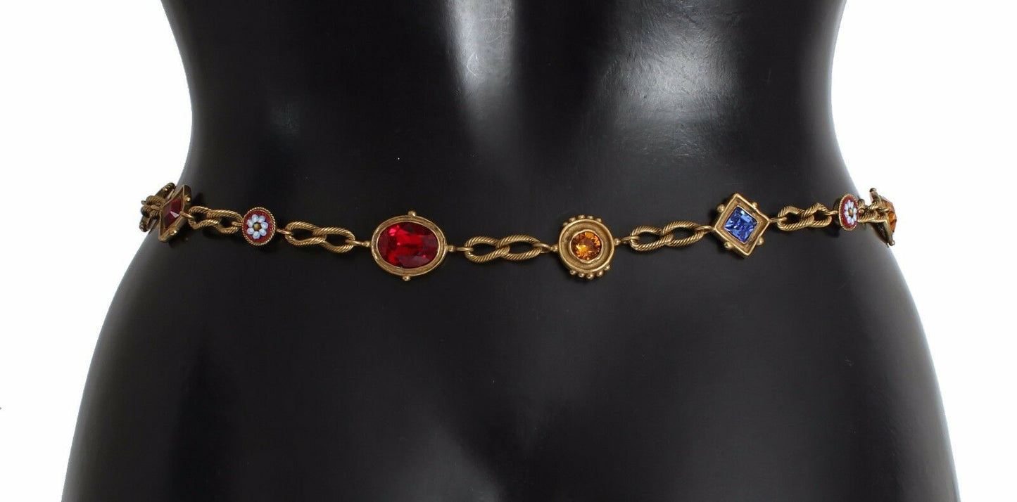 Dolce & Gabbana Red Suede Crystal Baroque Waist Belt