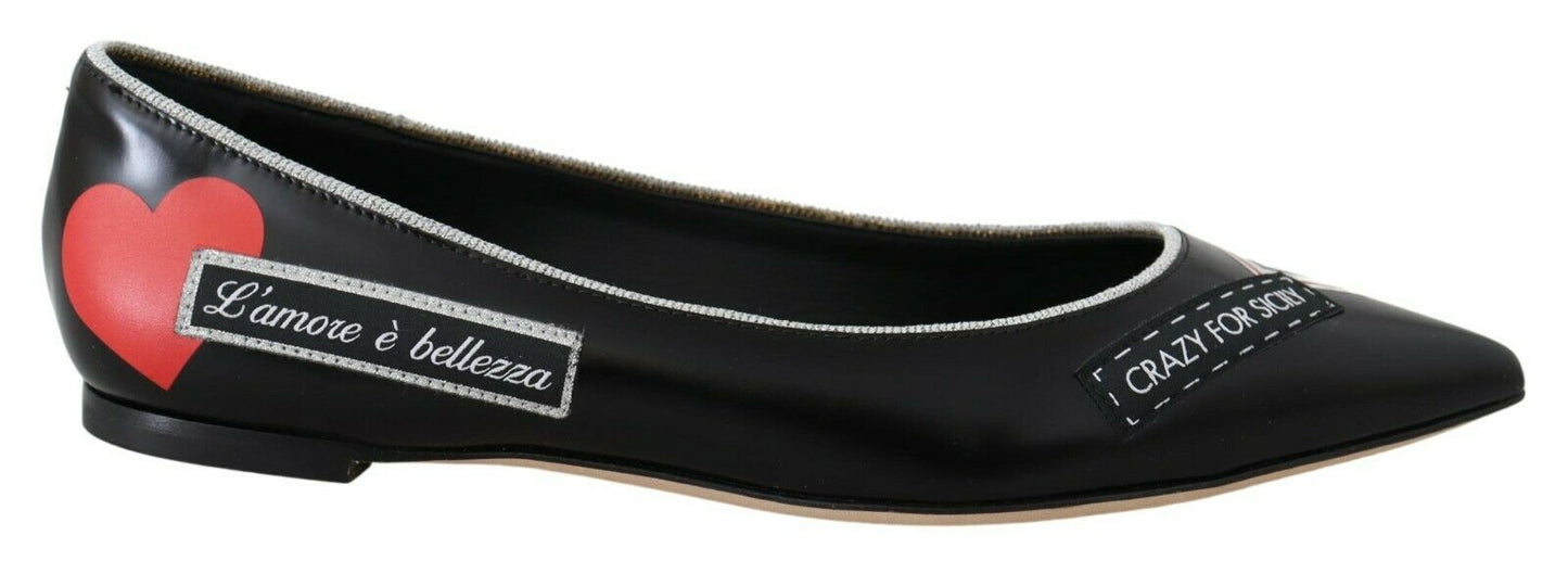 Dolce & Gabbana Chic Black Pointed Ballerina Flats with Lurex Detail