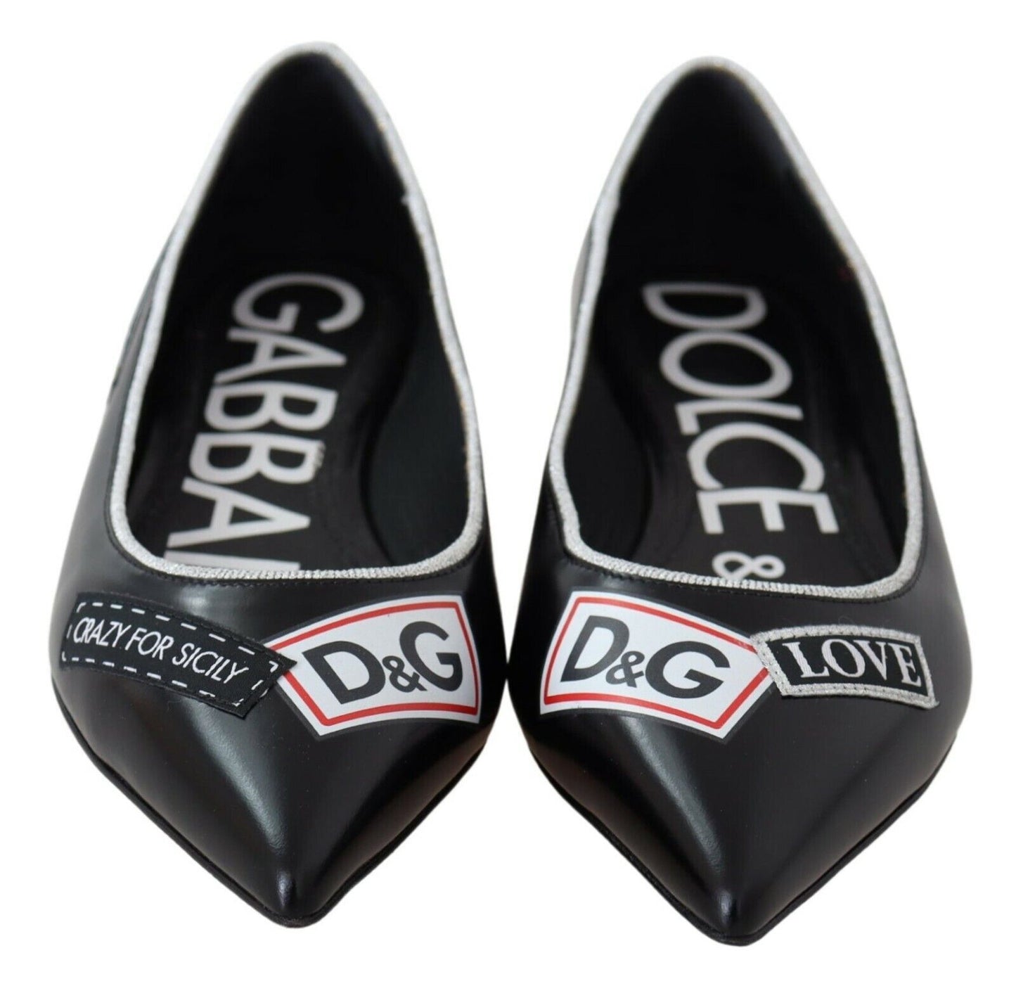 Dolce & Gabbana Chic Black Pointed Ballerina Flats with Lurex Detail