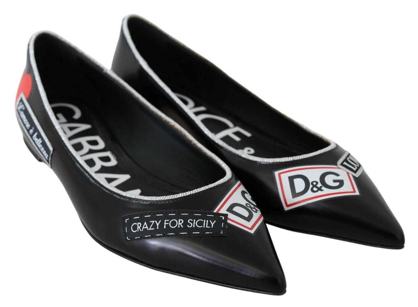 Dolce & Gabbana Chic Black Pointed Ballerina Flats with Lurex Detail