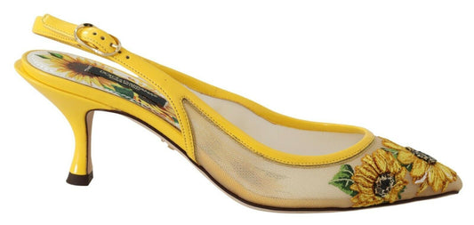 Dolce & Gabbana Sunflower Print Kitten Heel Slingbacks