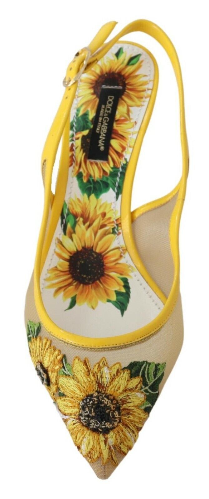 Dolce & Gabbana Sunflower Print Kitten Heel Slingbacks