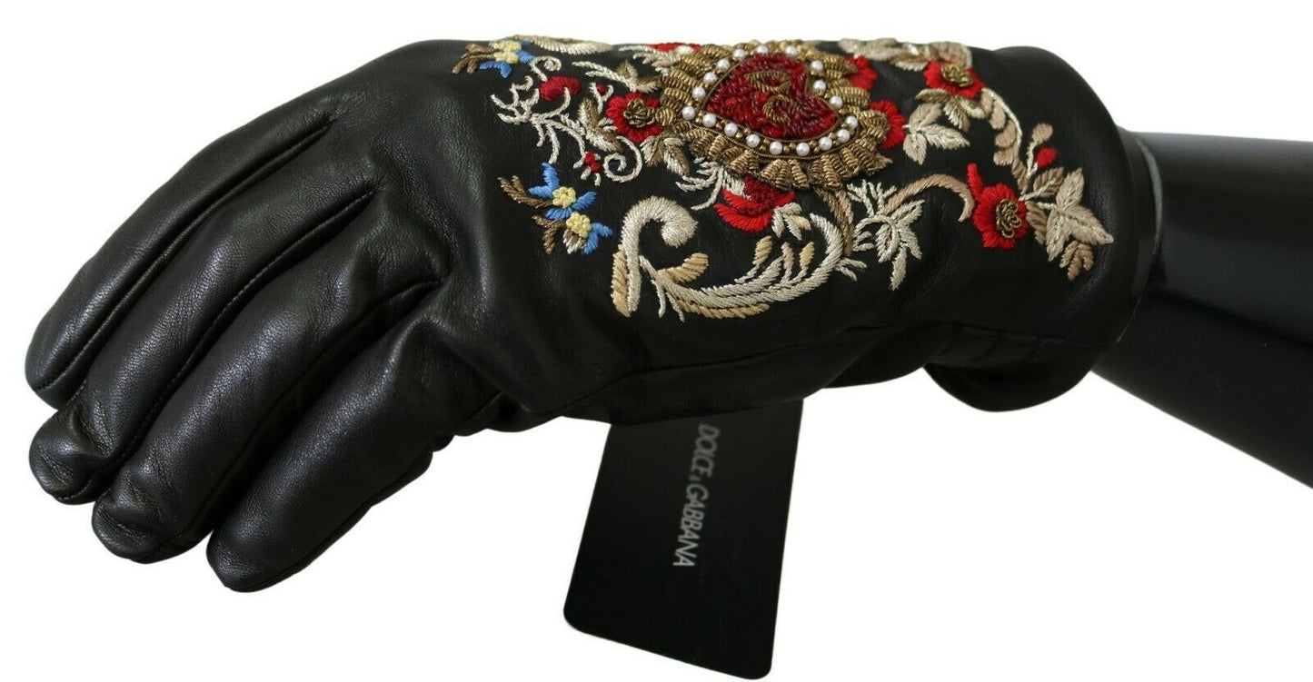 Dolce & Gabbana Elegant Embroidered Leather Gloves