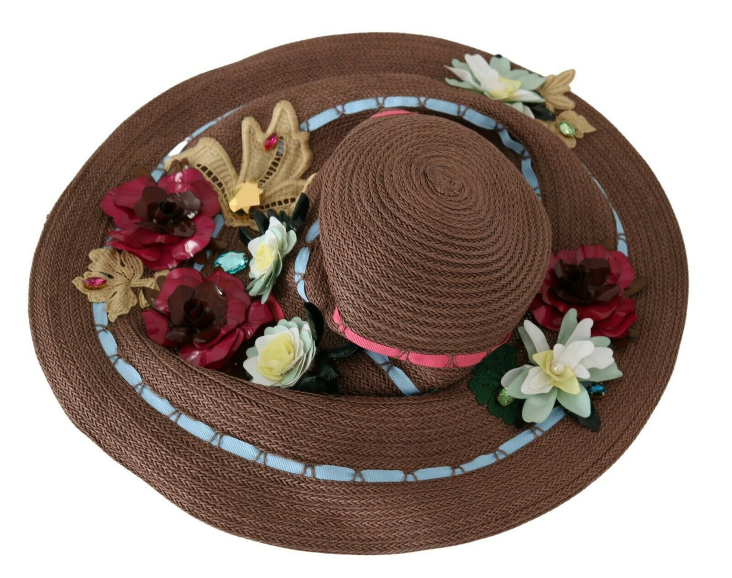 Dolce & Gabbana Brown Knitted Straw Floral Hat