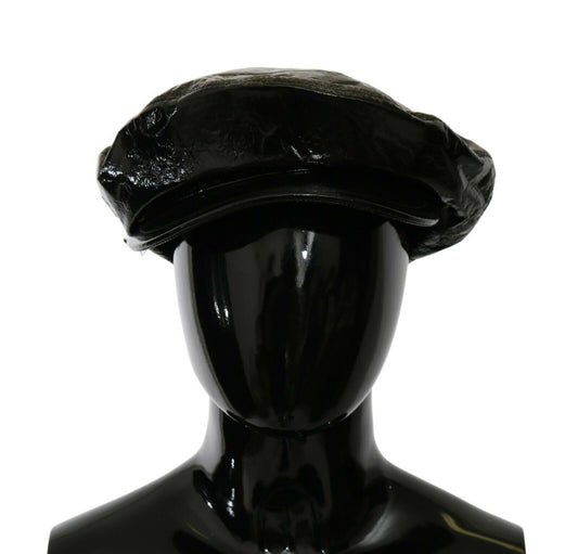 Dolce & Gabbana Elegant Floral-Lined Bucket Cap in Smooth Black Leather