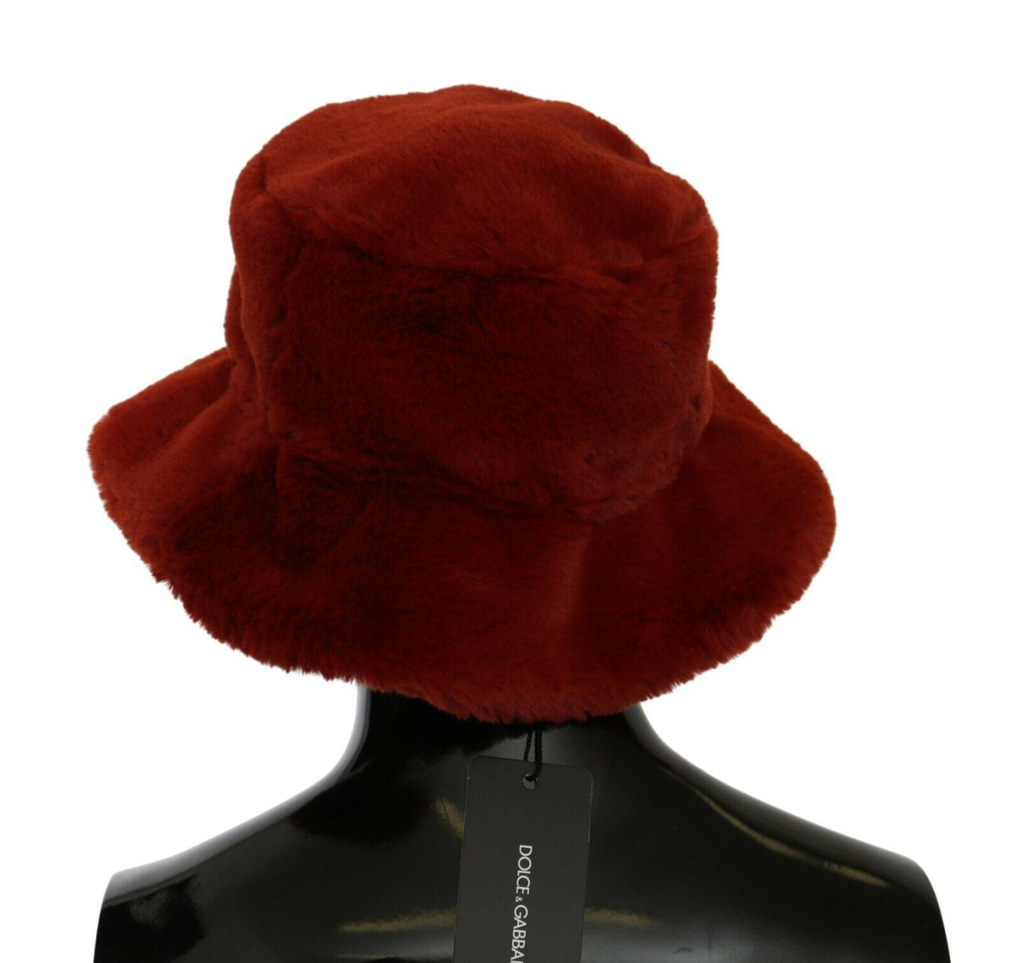 Dolce & Gabbana Red Bordeaux Fur Wide Brim Bucket  Hat