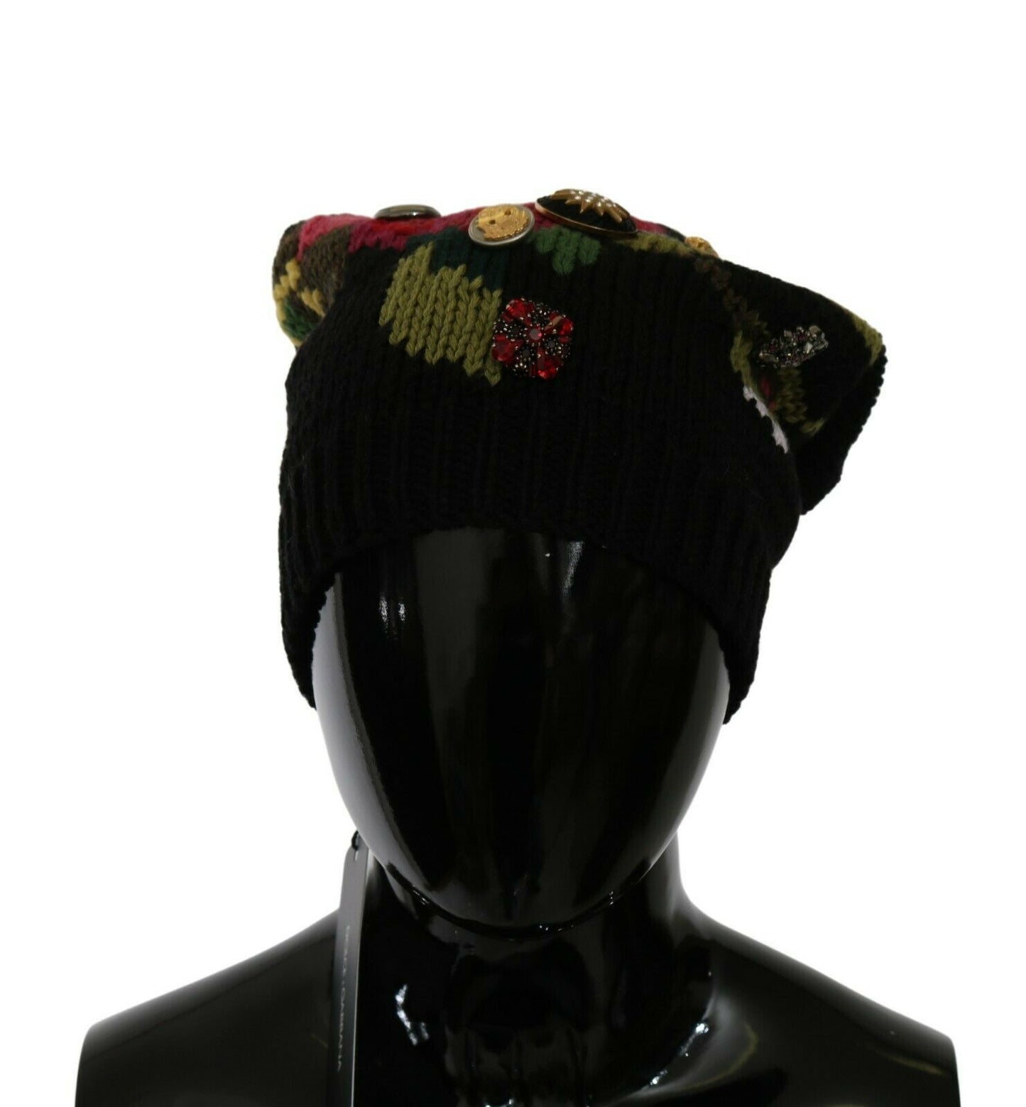 Dolce & Gabbana Elegant Black Wool Floral Beanie