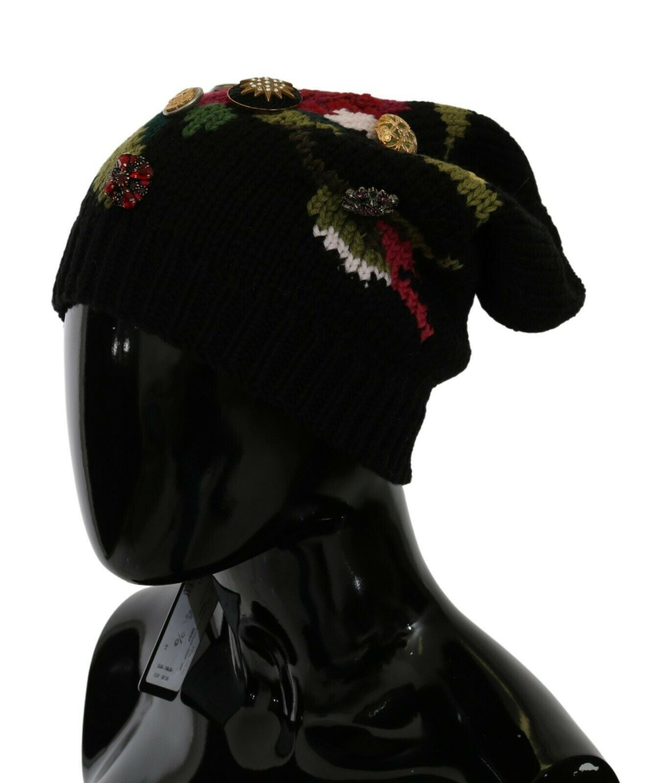 Dolce & Gabbana Elegant Black Wool Floral Beanie