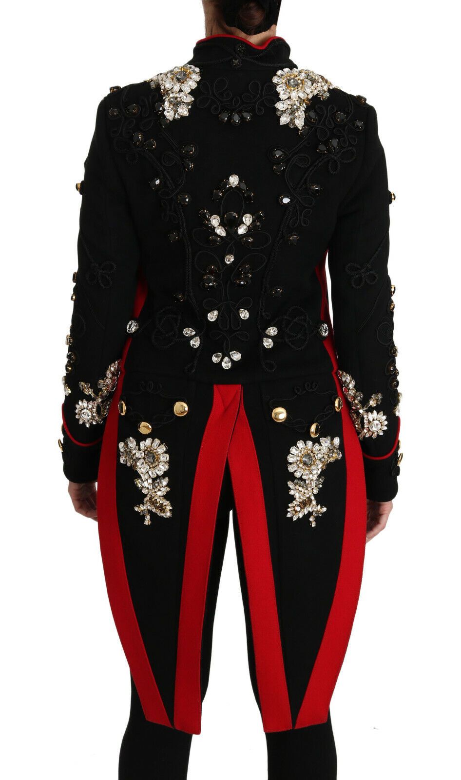 Dolce & Gabbana Black Wool Crystal Baroque Coat Jacket