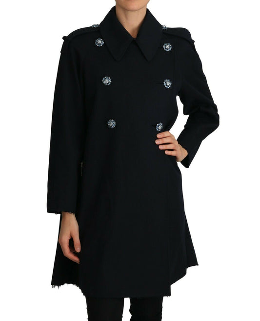 Dolce & Gabbana Black Trench Crystal Embellished Jacket