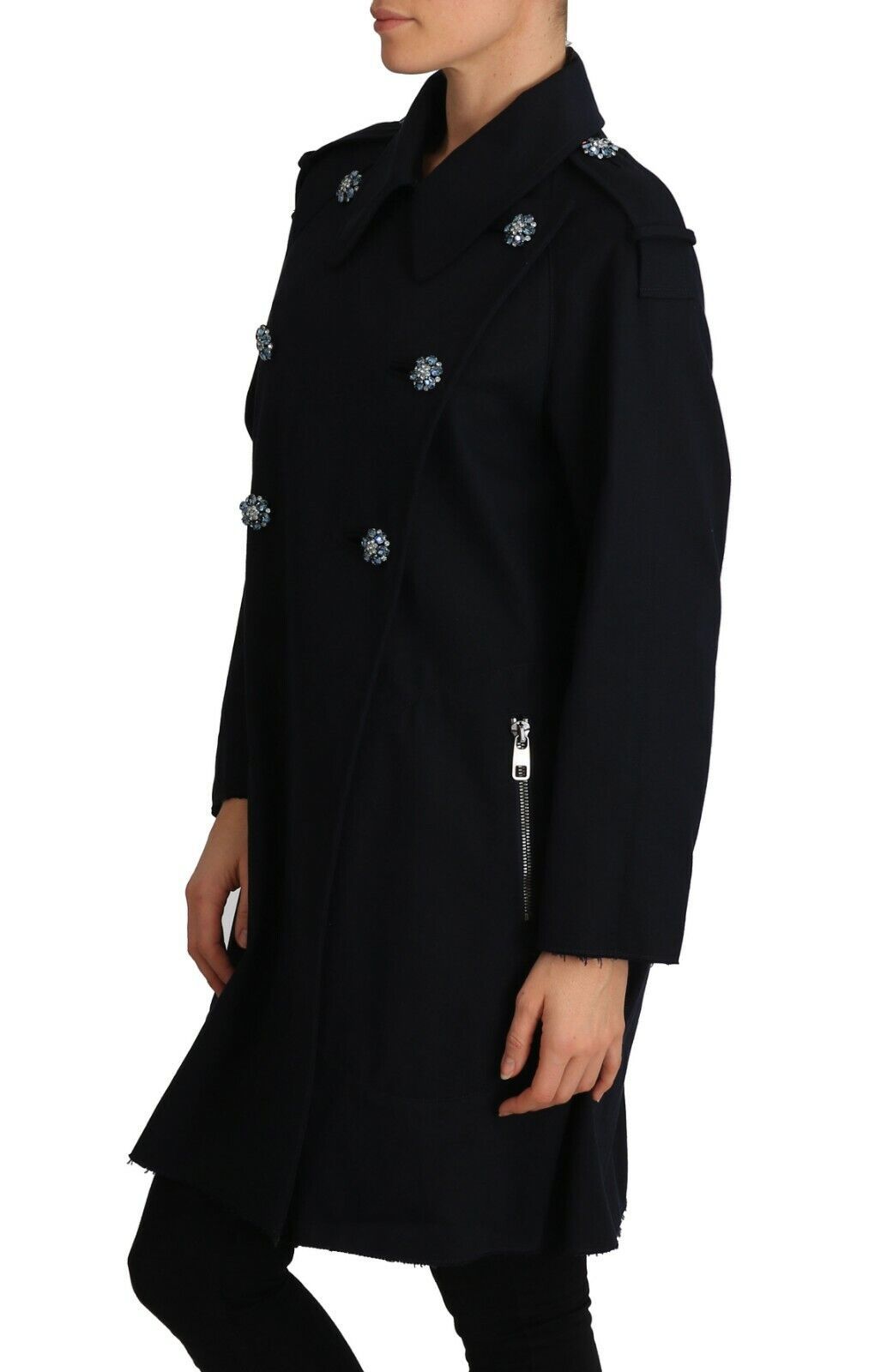 Dolce & Gabbana Black Trench Crystal Embellished Jacket