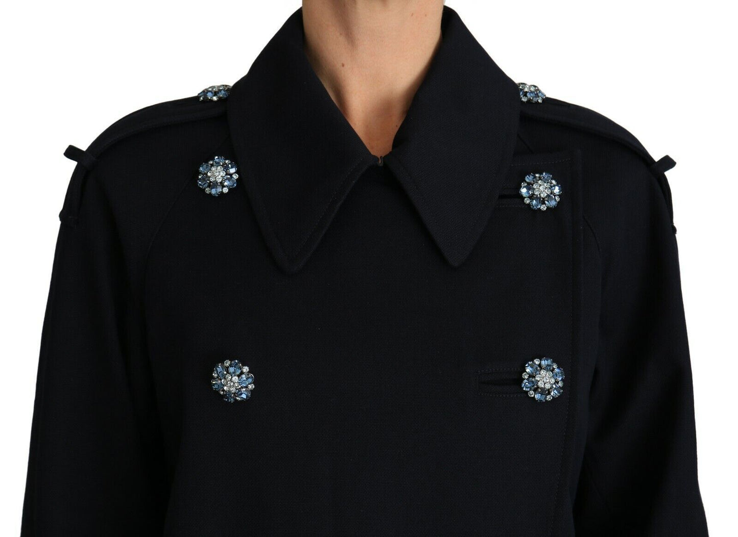 Dolce & Gabbana Black Trench Crystal Embellished Jacket