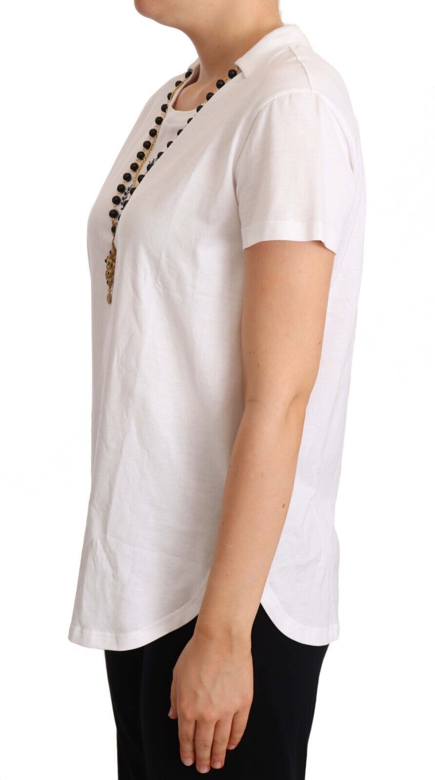 Dolce & Gabbana Elegant Short-Sleeved Tee with Gold Cross Pendant