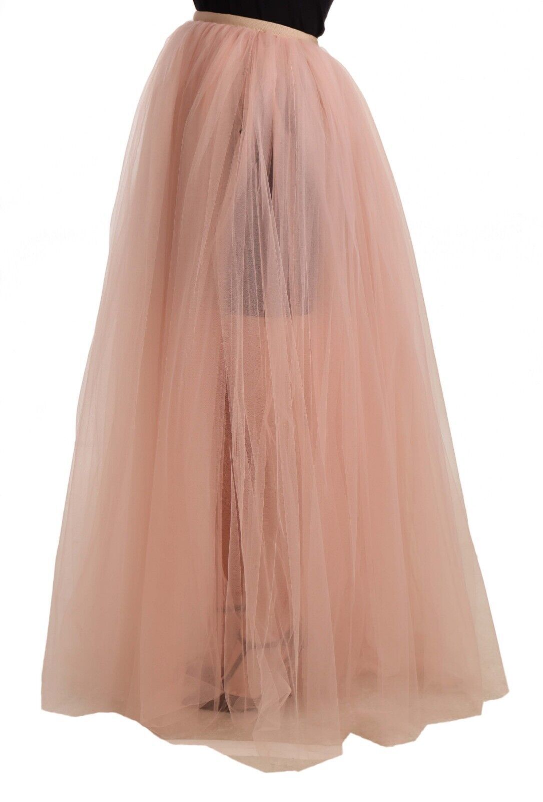 Dolce & Gabbana Pink Nylon Mesh Sheer Floor Length Skirt