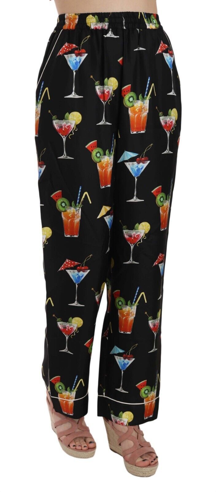 Dolce & Gabbana Black Cocktail Print Pajama Trousers Pants