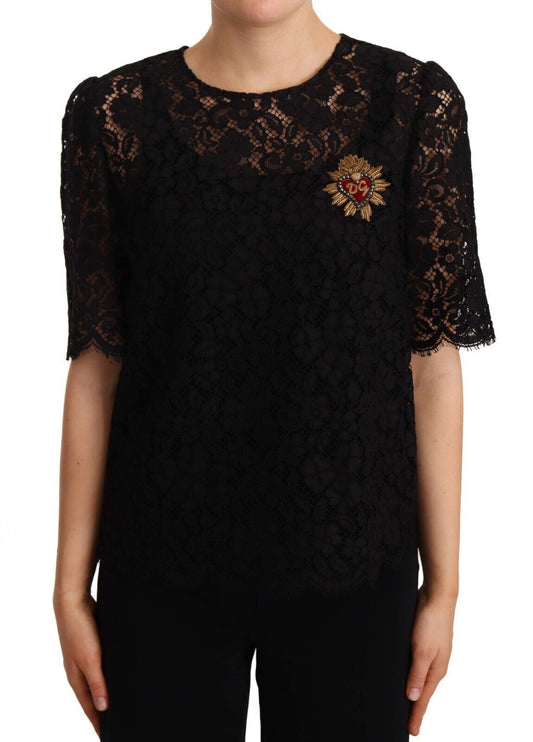 Dolce & Gabbana Elegant Floral Lace Logo Top