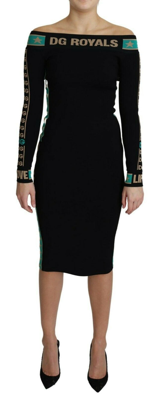 Dolce & Gabbana Elegant Off-Shoulder Black Midi Dress