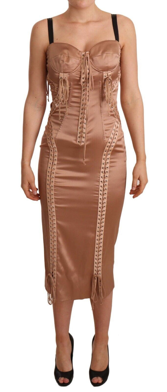 Dolce & Gabbana Elegant Nude Corset Midi Dress