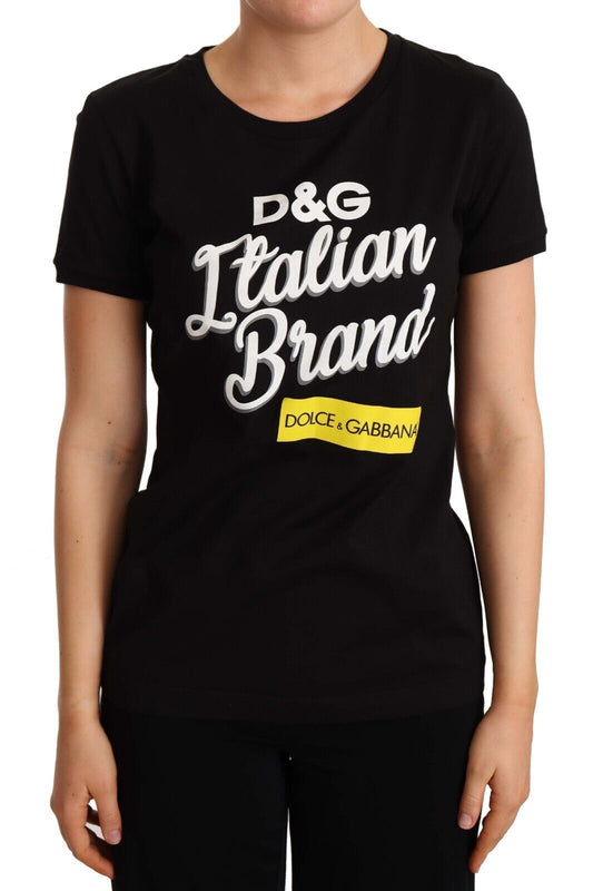 Dolce & Gabbana Elegant Black Cotton Tee with Vibrant Logo