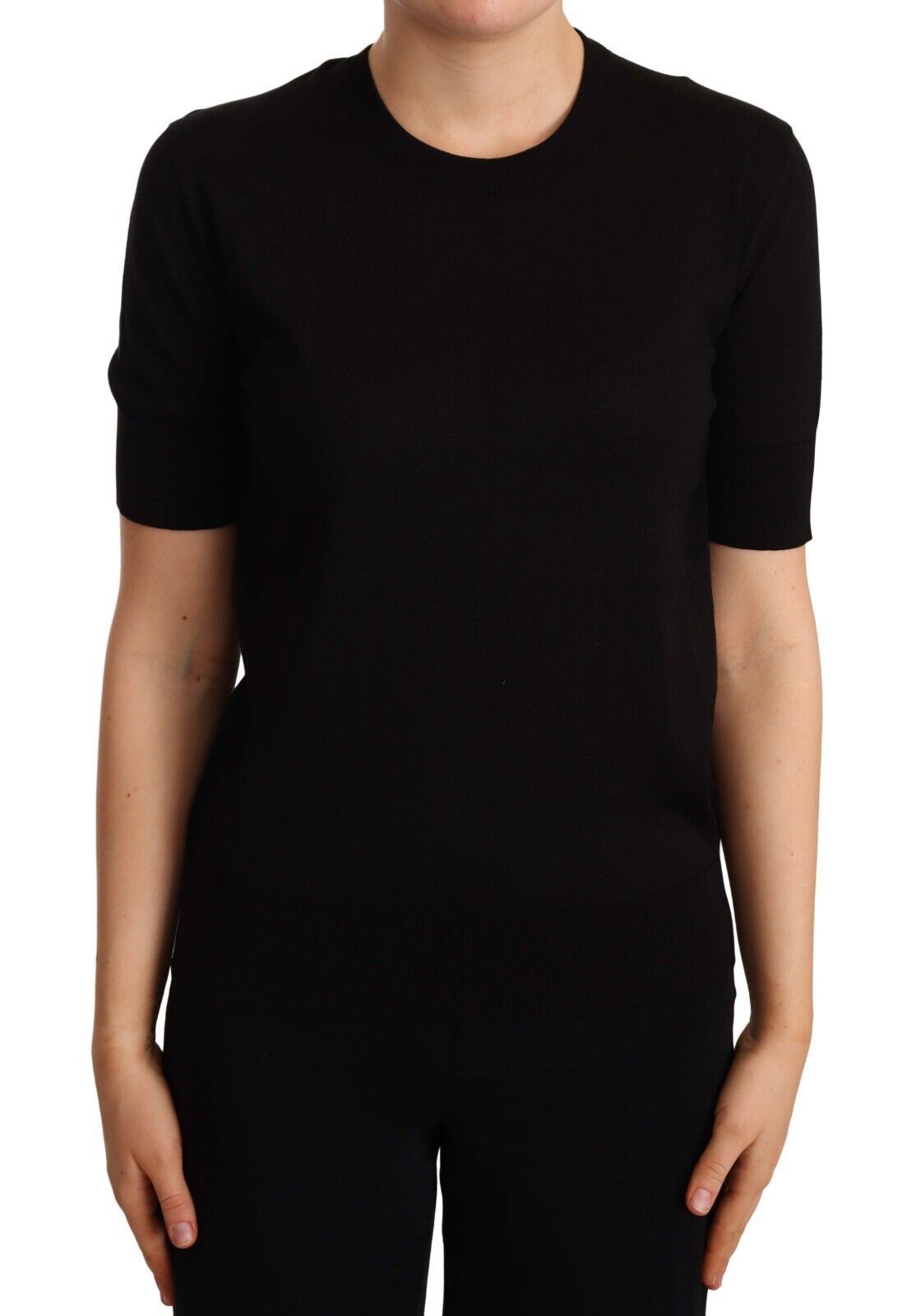 Dolce & Gabbana Black Silk Round Neck Short Sleeves Tee  T-shirt